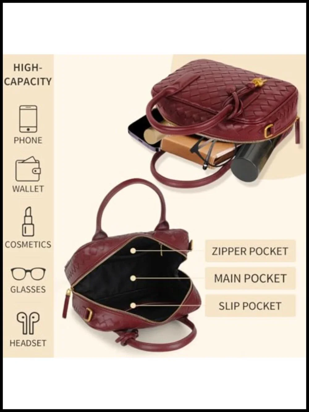 Handwoven Vegan Leather Hobo Crossbody Bag with Top Handle